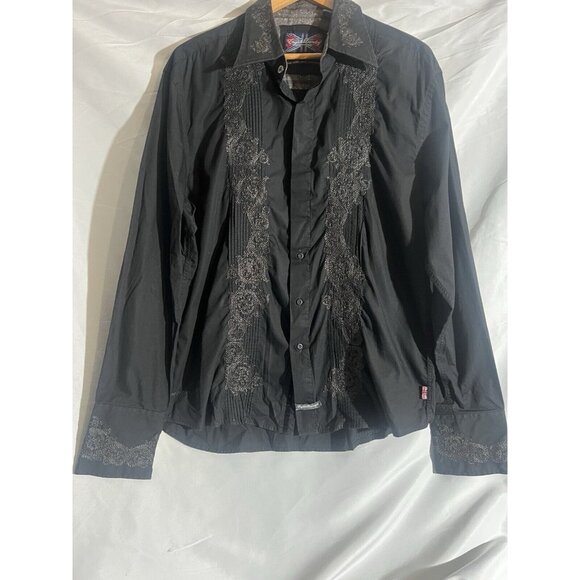 English Laundry Mens Black Shirt L Button Up Embroidered Christopher Wicks M23 - Picture 1 of 14